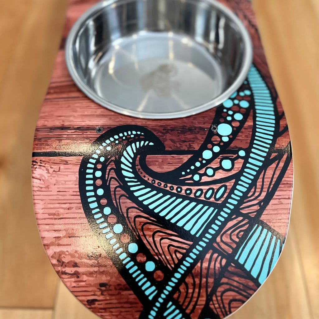 Island Time - Elevated Skateboard Dog Feeding Stand with 2 Bowls