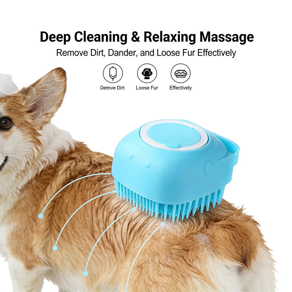 2-In-1 Pet Bath & Massage Brush With Shampoo Storage Silicone Dog Cat