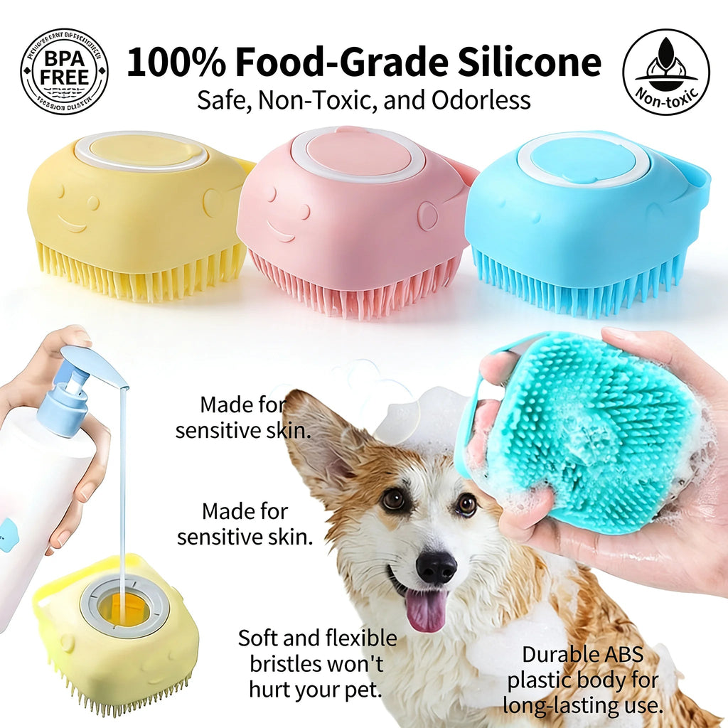 2-In-1 Pet Bath & Massage Brush With Shampoo Storage Silicone Dog Cat