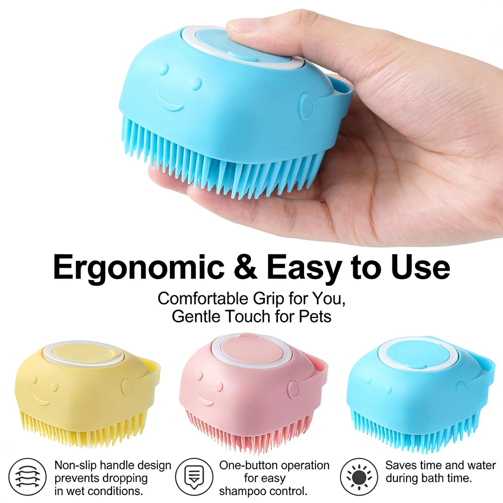 2-In-1 Pet Bath & Massage Brush With Shampoo Storage Silicone Dog Cat