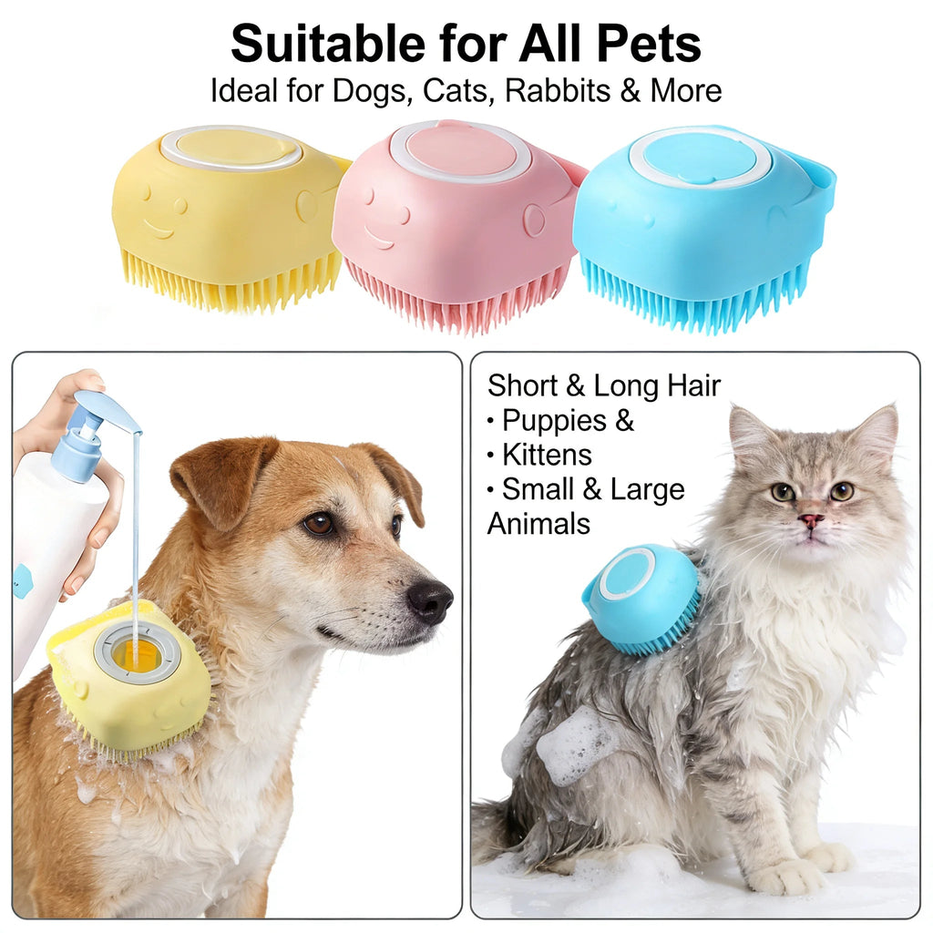 2-In-1 Pet Bath & Massage Brush With Shampoo Storage Silicone Dog Cat
