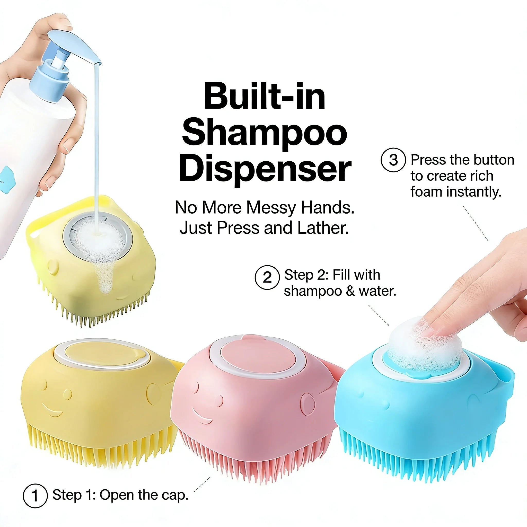 2-In-1 Pet Bath & Massage Brush With Shampoo Storage Silicone Dog Cat