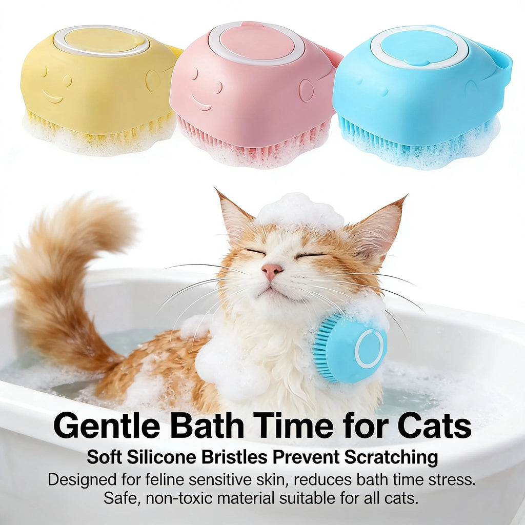 2-In-1 Pet Bath & Massage Brush With Shampoo Storage Silicone Dog Cat