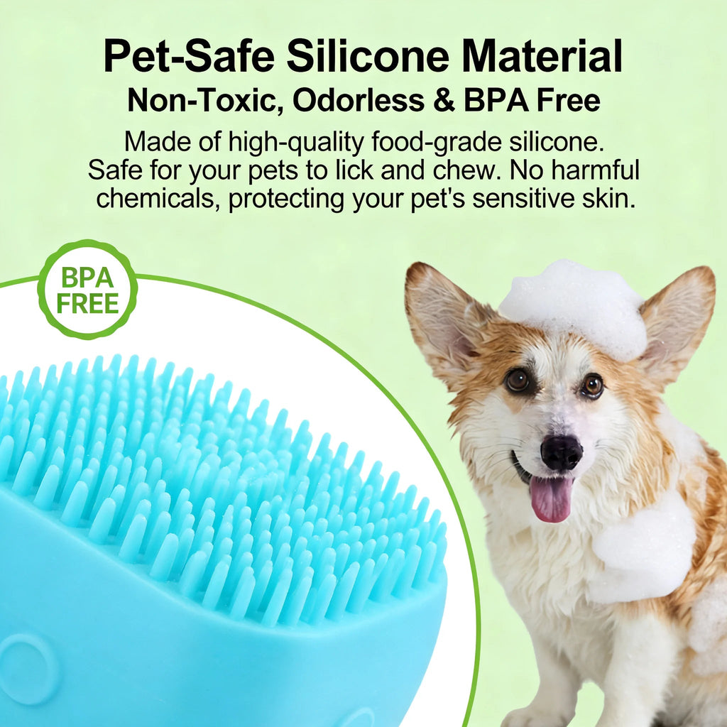 2-In-1 Pet Bath & Massage Brush With Shampoo Storage Silicone Dog Cat