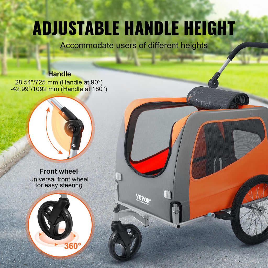 Dog Bike Trailer, Supports up to 66 lbs, 2-in-1 Pet Stroller Cart